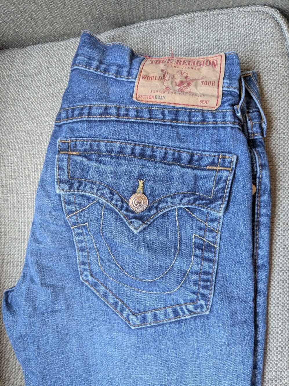 True Religion Medium Blue Denim Jeans with Signature Pocket